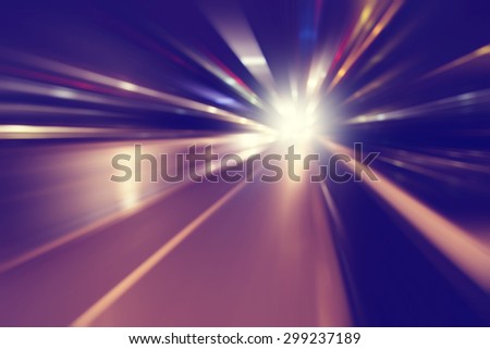 Abstract image of speed motion on the road at dark.