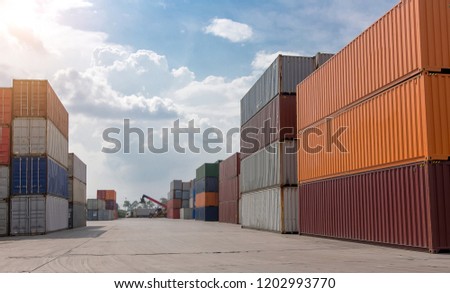 many containner in logistic commercial transport industry for background