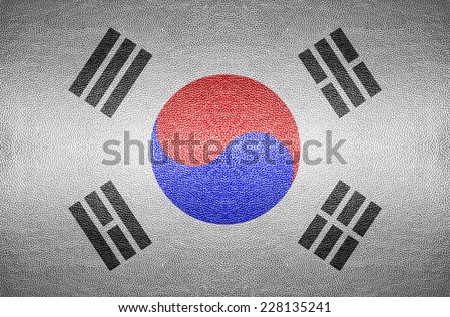 closeup Screen South Korea flag concept on PVC leather for background