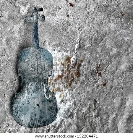 Old broken violin on the rusty background