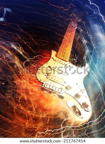 Electric guitar surrounded with the lightnings Electric guitar surrounded with the lightnings
