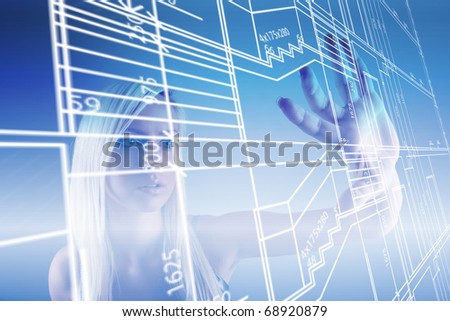 Girl with technical drawing screen