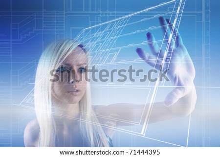Girl with technical drawing screen