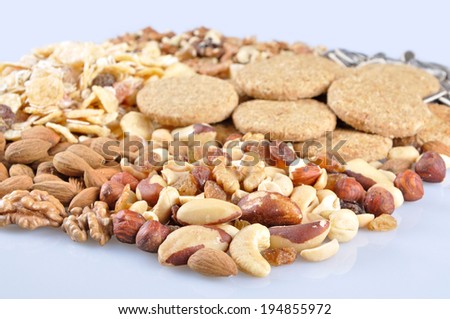 Healthy and tasty food isolated on light blue background