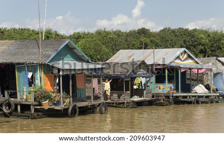 Tonle Sap, Cambodia - January 12, 2012: The village of the Vietnamese peasants on the Lake Tonle Sap in Cambodia
