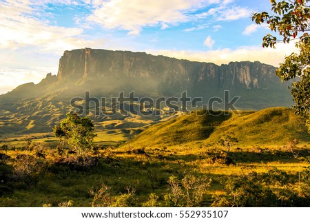 A view towards Kukenan while hiking Mount Roraima on the border between Venezuela, Brazil and Guyana