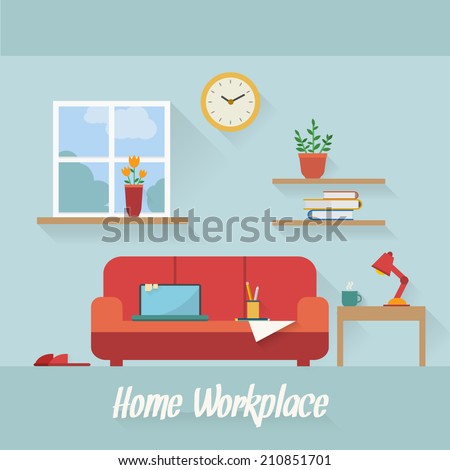 Home workplace flat vector design Workspace for freelancer and home work Home workplace flat vector design Workspace for freelancer and home work