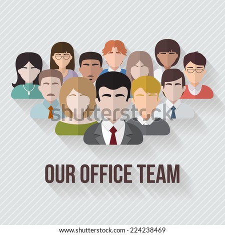 People avatars group icons in flat style. Different male and female faces in office team. Vector illustration.