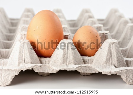 Eggs in carton, big and small