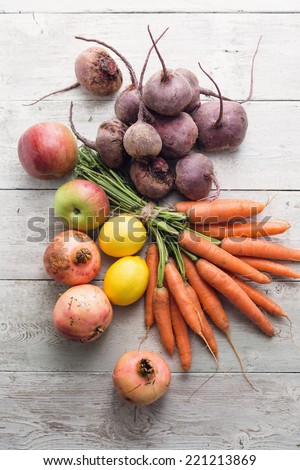 Selection of fresh organic fruits and vegetables
