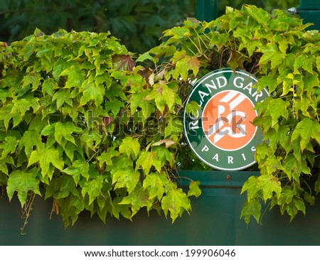 PARIS - MAY 31, 2014: Roland Garros Logo at the French Open Grand Slam tournament in Paris, France.