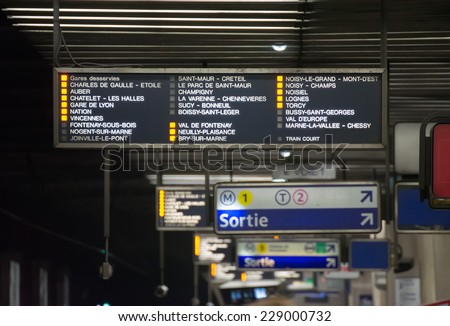 Signs and indications in Paris Metro subway station