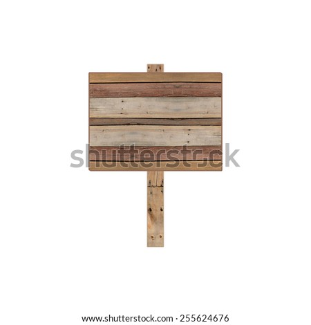 Wood road sign isolated on white