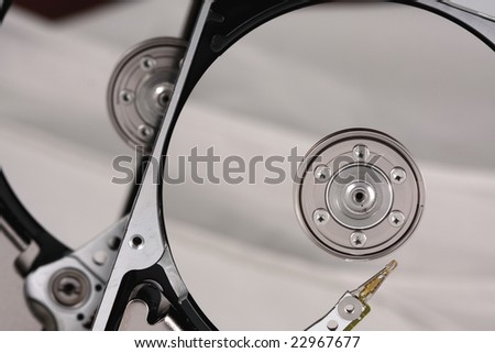 Computer hard drive needle and platter in the case