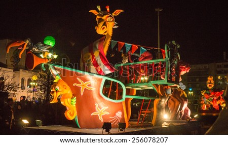 Patra, Peloponnese, Greece - February, 21, the annual carnival in Patras, folk festivals, night parade 21 February 2015 in Patras, Peloponnese, Greece