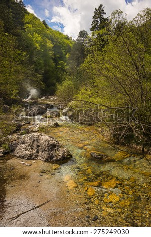 Picturesque river with waterfalls on Mount Olympus, Northern Greece