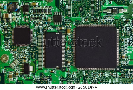 Microcircuit technology: chips on green board