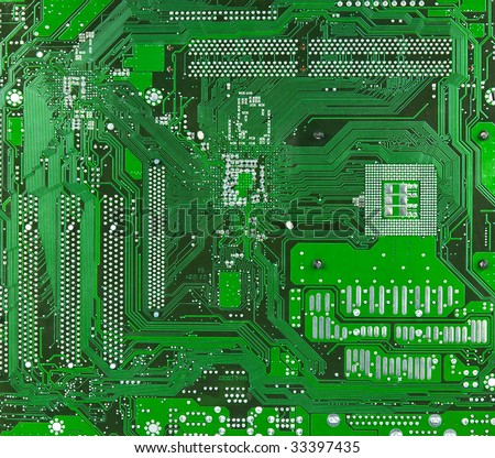 Technology: green motherboard surface. No logos or brandnames
