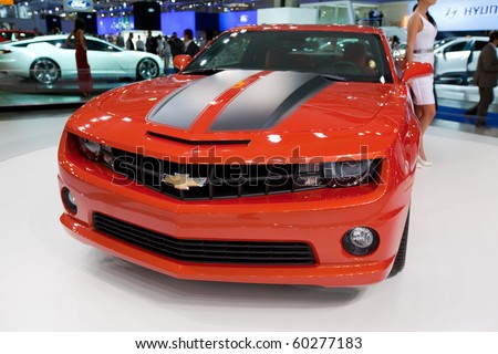 MOSCOW, RUSSIA - AUGUST 26: Chevrolet Camaro is presented on 26 August 2010, Moscow, Russia. Moscow International Autosalon is the largest in Eastern Europe