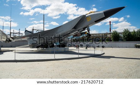 Military technology exhibits of military historical museum, Ekaterinburg, Russia, 6/30/2013 year