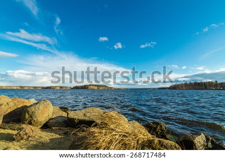 Reftinsky water basin with a dam, Russia, Ural Mountains