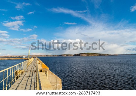 Reftinsky water basin with a dam, Russia, Ural Mountains