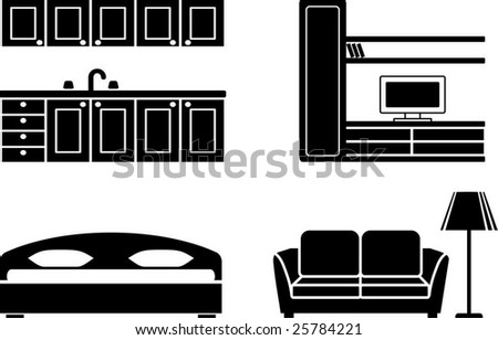 Furniture Bedroom on Furniture For Kitchen  A Drawing Room And A Bedroom Stock Vector
