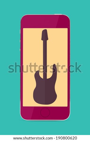 stylish touch screen mobile phone with flat designed guitar sign