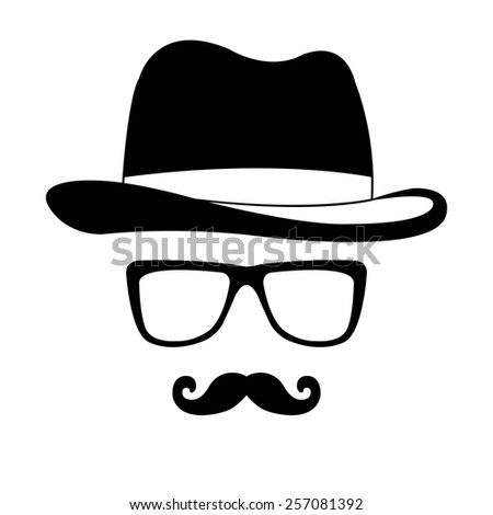 Invisible man with hat glasses and mustaches vector icon - black illustration