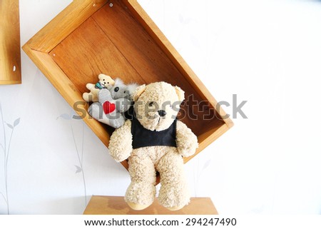 teddy Bear on shelves.