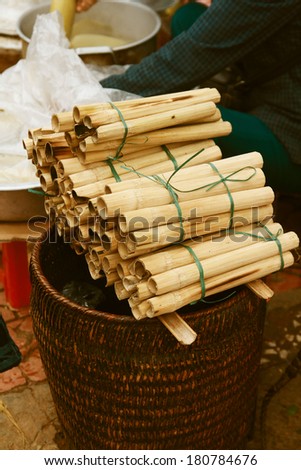 Rice is cooked in bamboo tubes, Sapa, Vietnam.