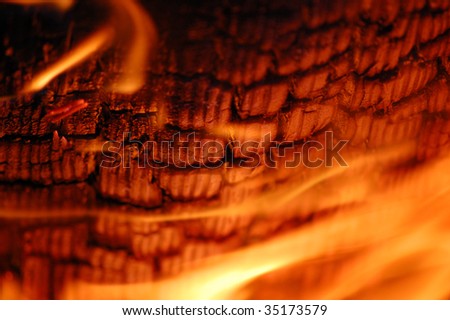 Closeup Of Scorched Wood and Flames in a Fire