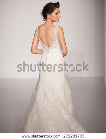 New York, USA - April 19, 2015: Maggie Sottero Runway at The Knot Couture Show for Bridal Fashion Week for Fall 2015