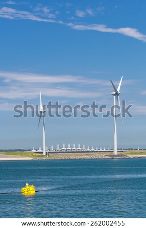 Electricity Windmills at the delta works in Zeeland, Netherlands
