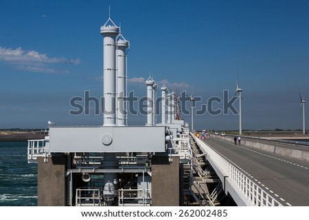 Storm surge barriers at the delta works in Zeeland, Netherlands