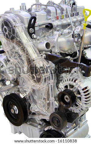 A shot of car engine of modern car with lots of details.