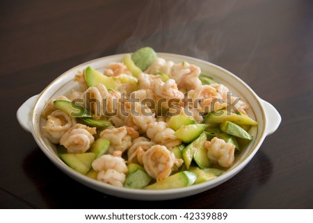Chinese food - cooked shrimps with vegetable