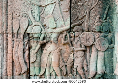 Ancient carving on the wall, angkor wat,Cambodia