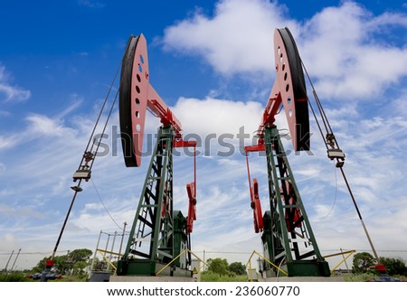 Working oil pump jacks on a oil field