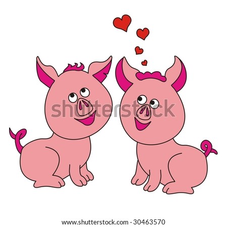 Cartoon Cute Pigs In Love Stock Vector 30463570 : Shutterstock