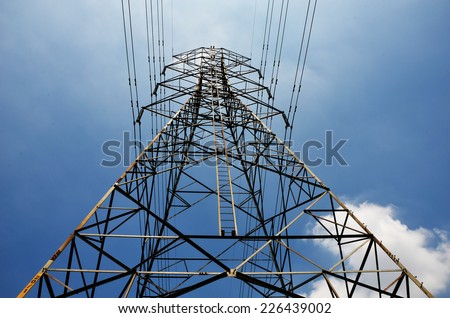 electricity high voltage pole and sky