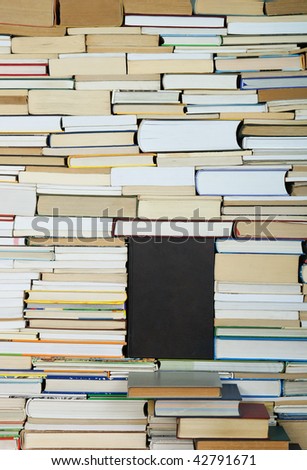 closed book on background of arranged books