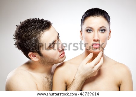 Naked Man and Woman on white background.