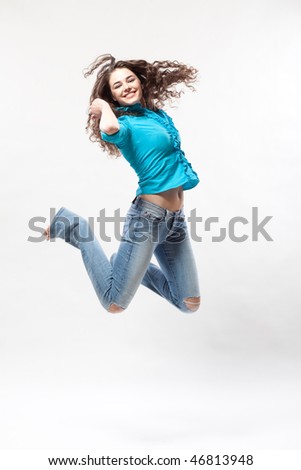 Jumping woman on White Background