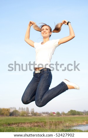 Woman Jumps Near Lake