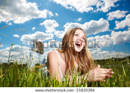 pretty girls with brown hair and green. stock photo : Pretty girl