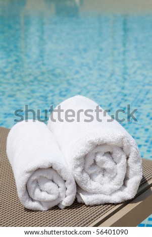 Closeup of towels at a luxury swimming pool