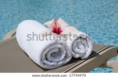 Closeup of towel at a luxury swimming pool
