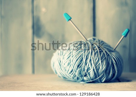 Retro photo of blue ball of wool