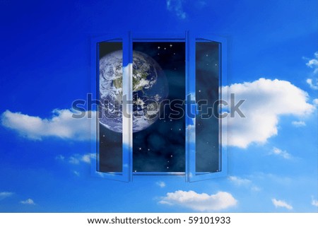 Picture of window in sky with view on Earth in space